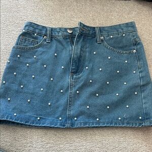 SHEIN Blue Denim Skirt with Pearl Details